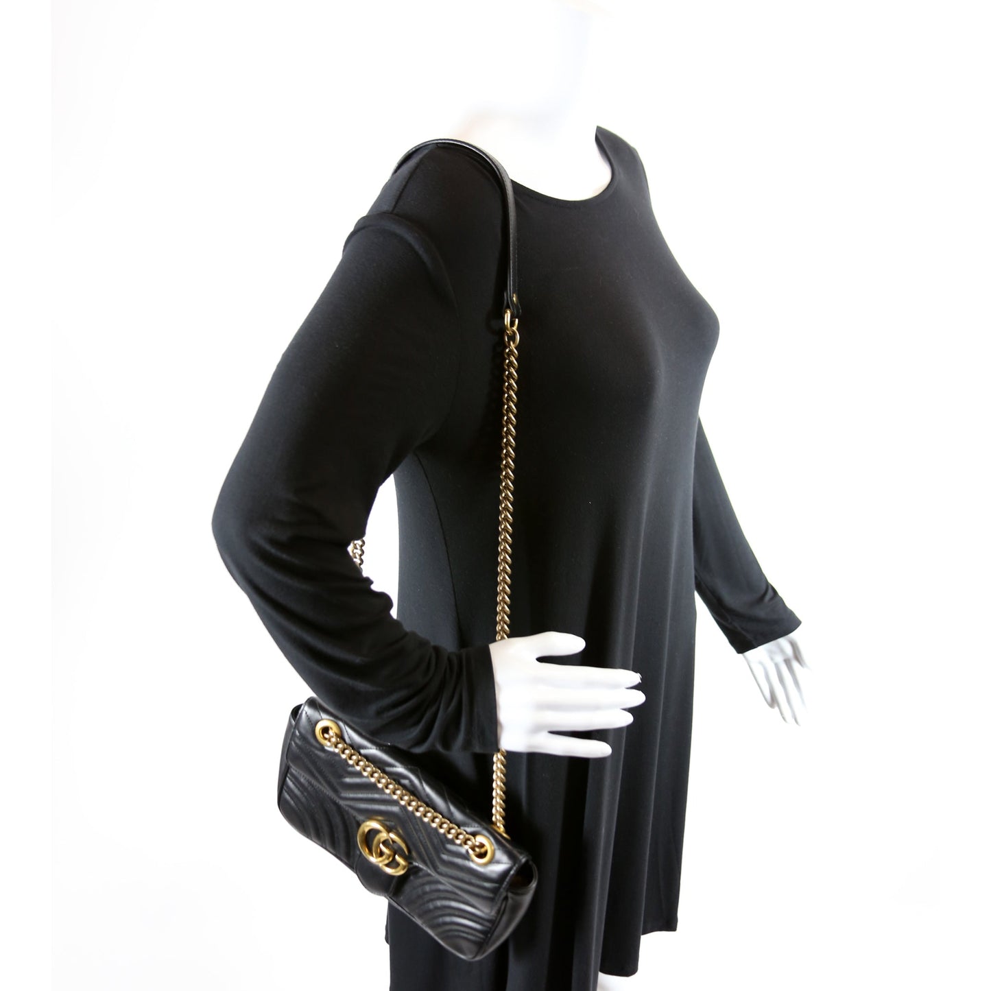 443497 Marmont Leather Shoulder Small Flap Black
