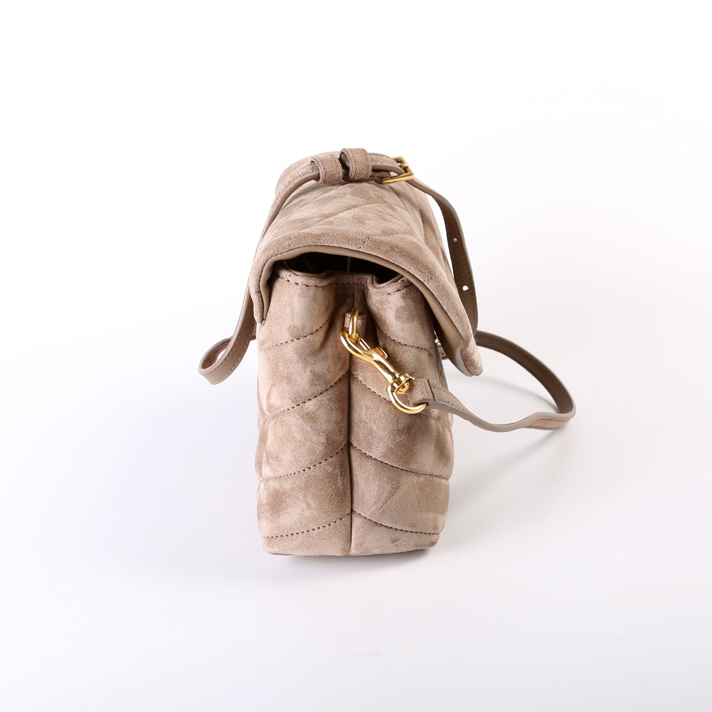 Loulou Suede Satchel Toy Crossbody Taupe