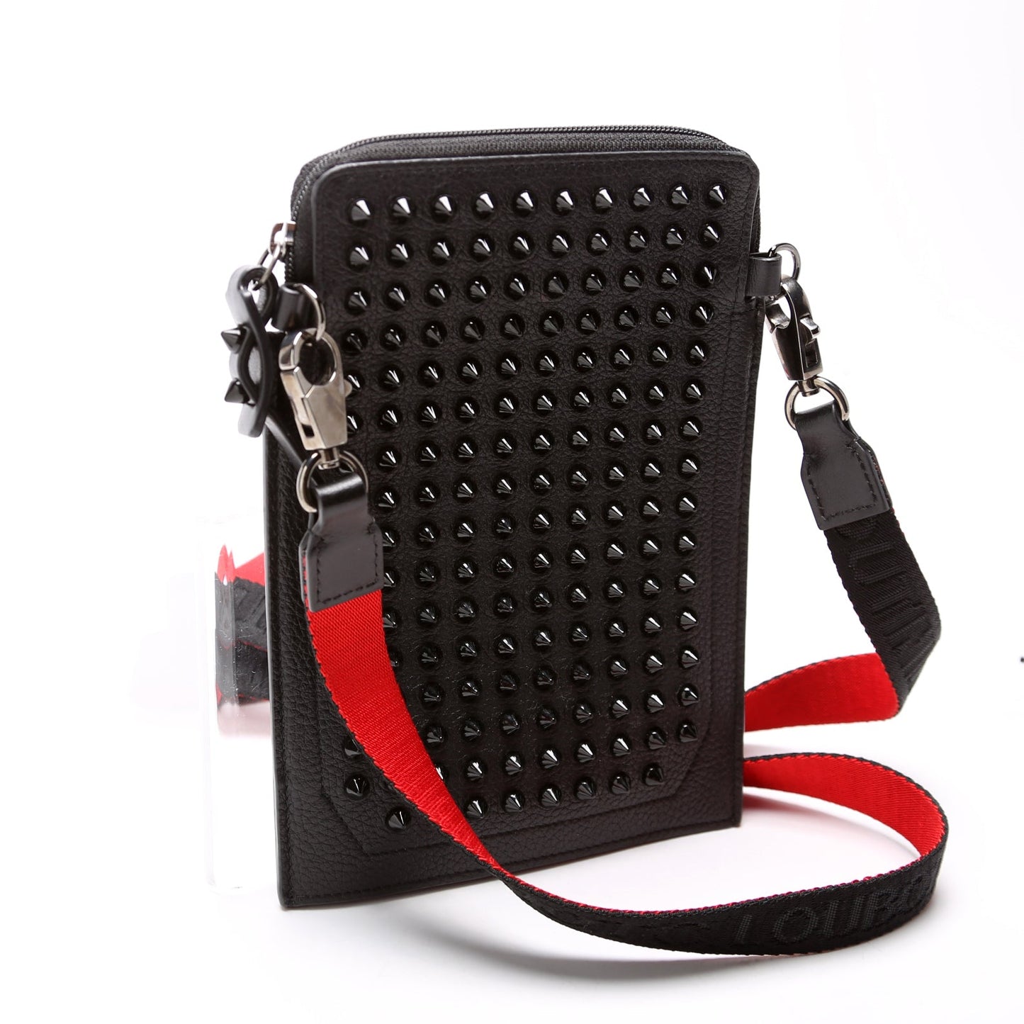 Loubilab Spikes Calfskin Phone Pouch Crossbody Black
