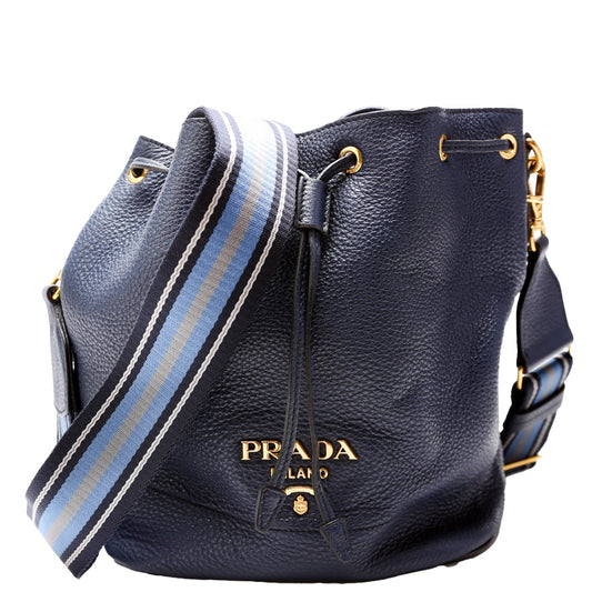 1BE018 Vitello Daino Bucket Bag Blue