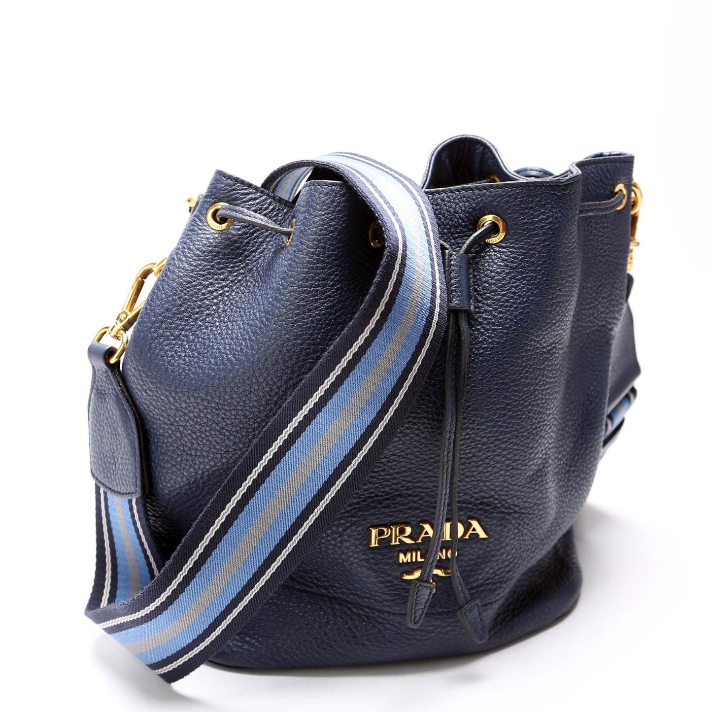 1BE018 Vitello Daino Bucket Bag Blue
