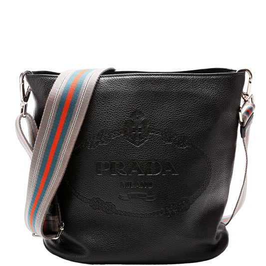 1BE057 Vitello Daino Phenix Bucket Bag Black