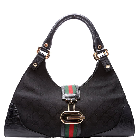 130995 GG Canvas Web Junco Shoulder Bag Black