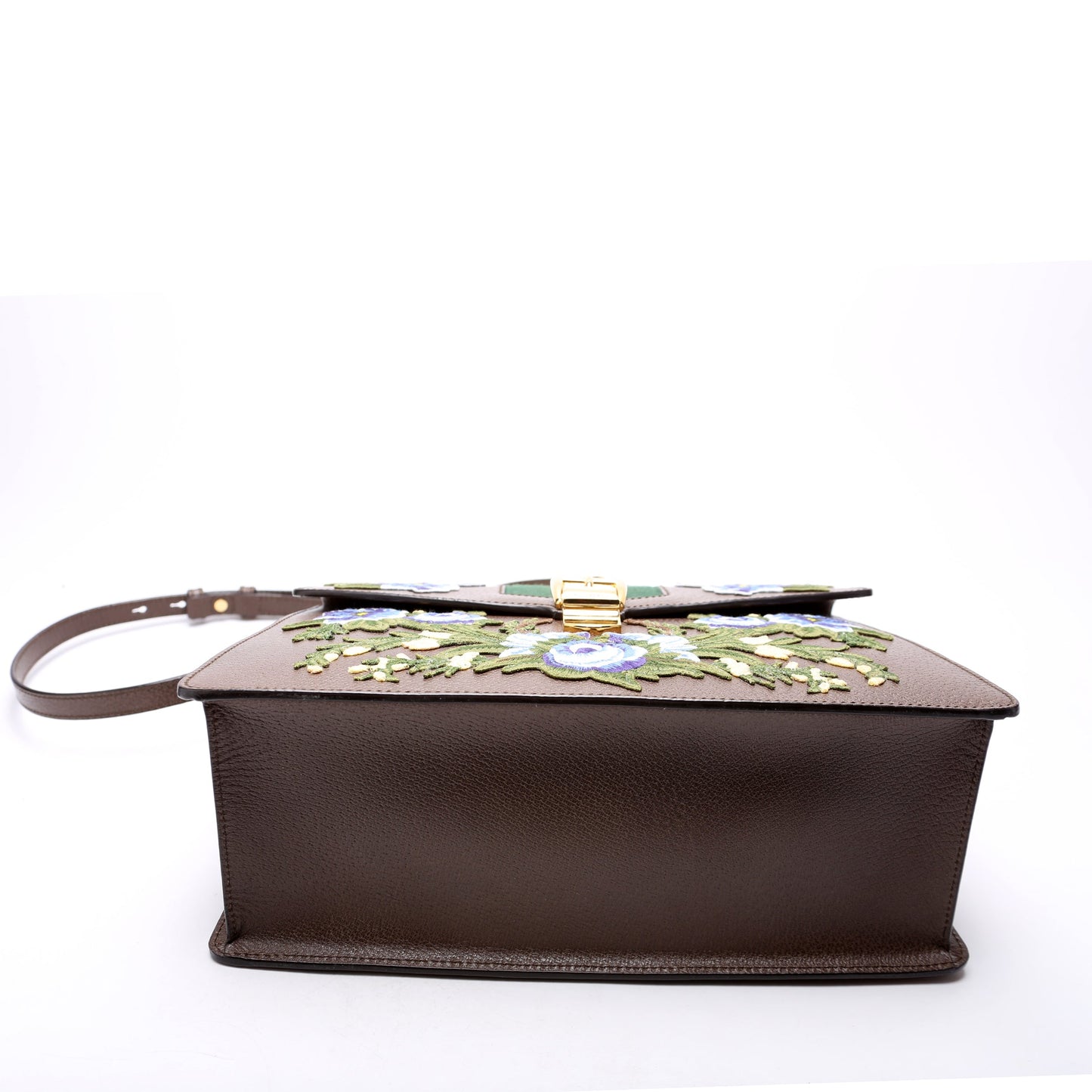 431665 Sylvie Top Handle Embroidered Calfskin Medium Brown