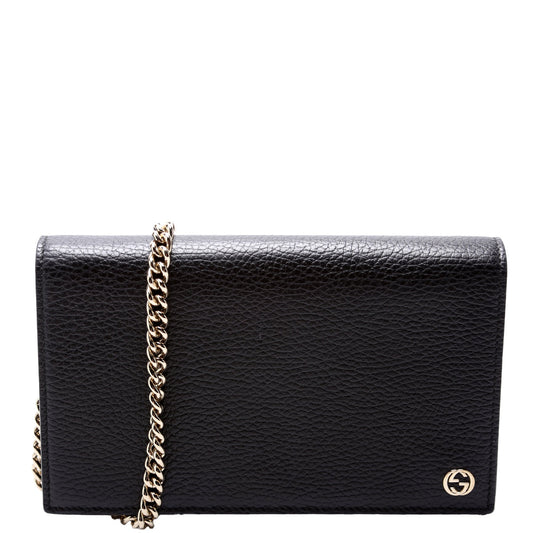 466506 Interlocking GG Chain Wallet Black