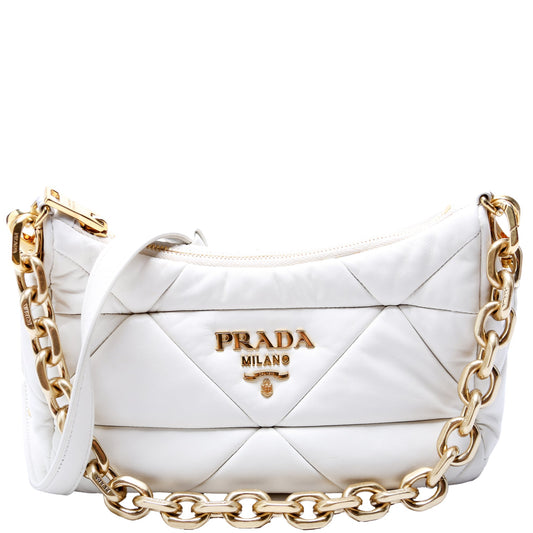 1BC157 Padded Quilted Nappa System Triangle Shoulder Bag White
