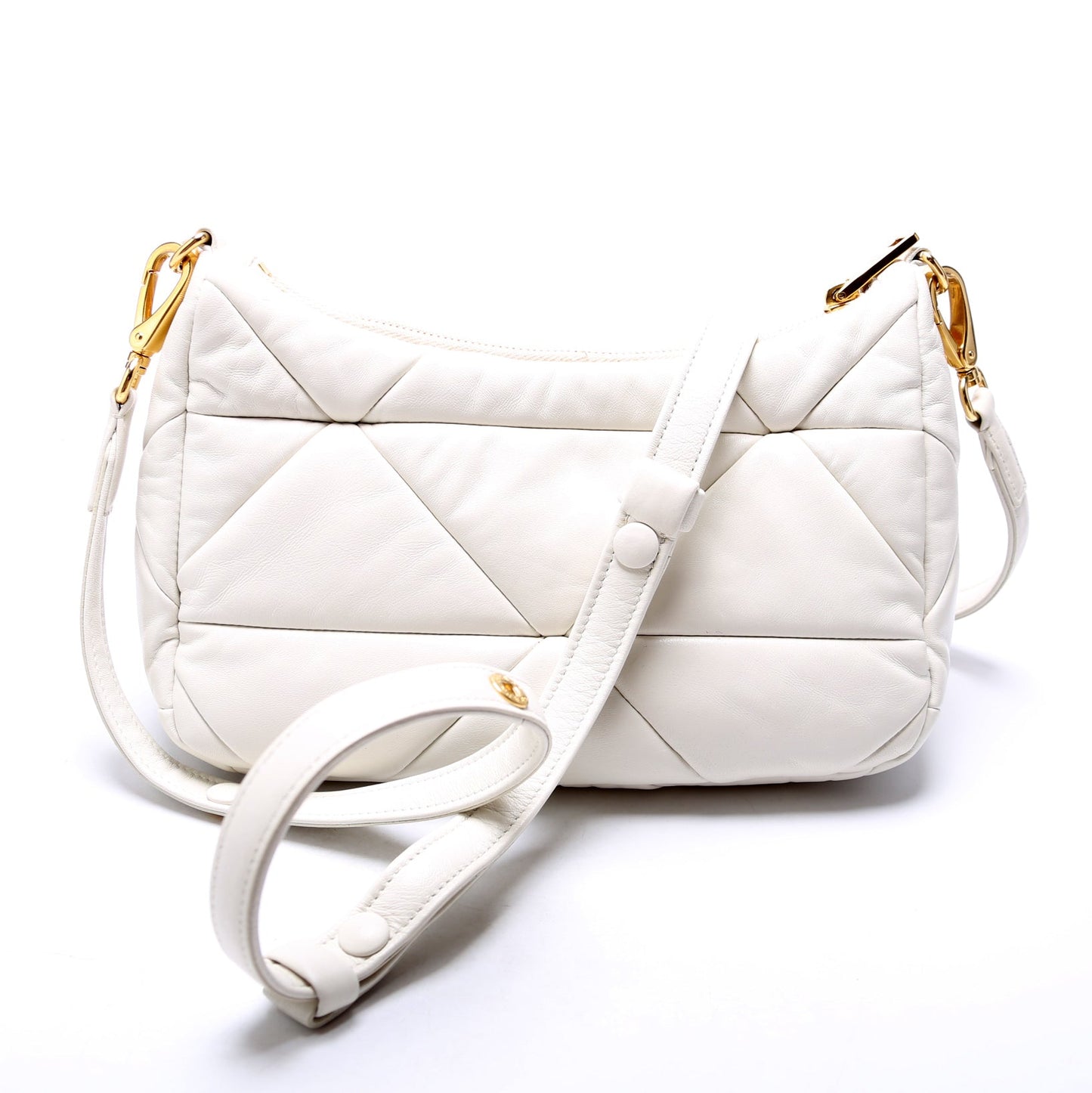 1BC157 Padded Quilted Nappa System Triangle Shoulder Bag White