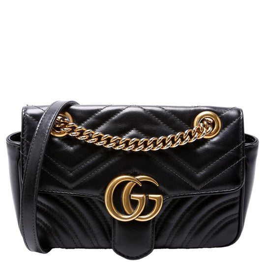 446744 Marmont Leather Shoulder Flap Mini Black