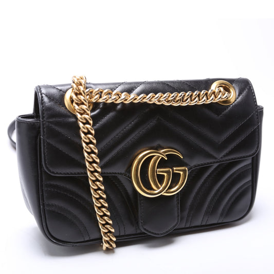 446744 Marmont Leather Shoulder Mini Flap Black