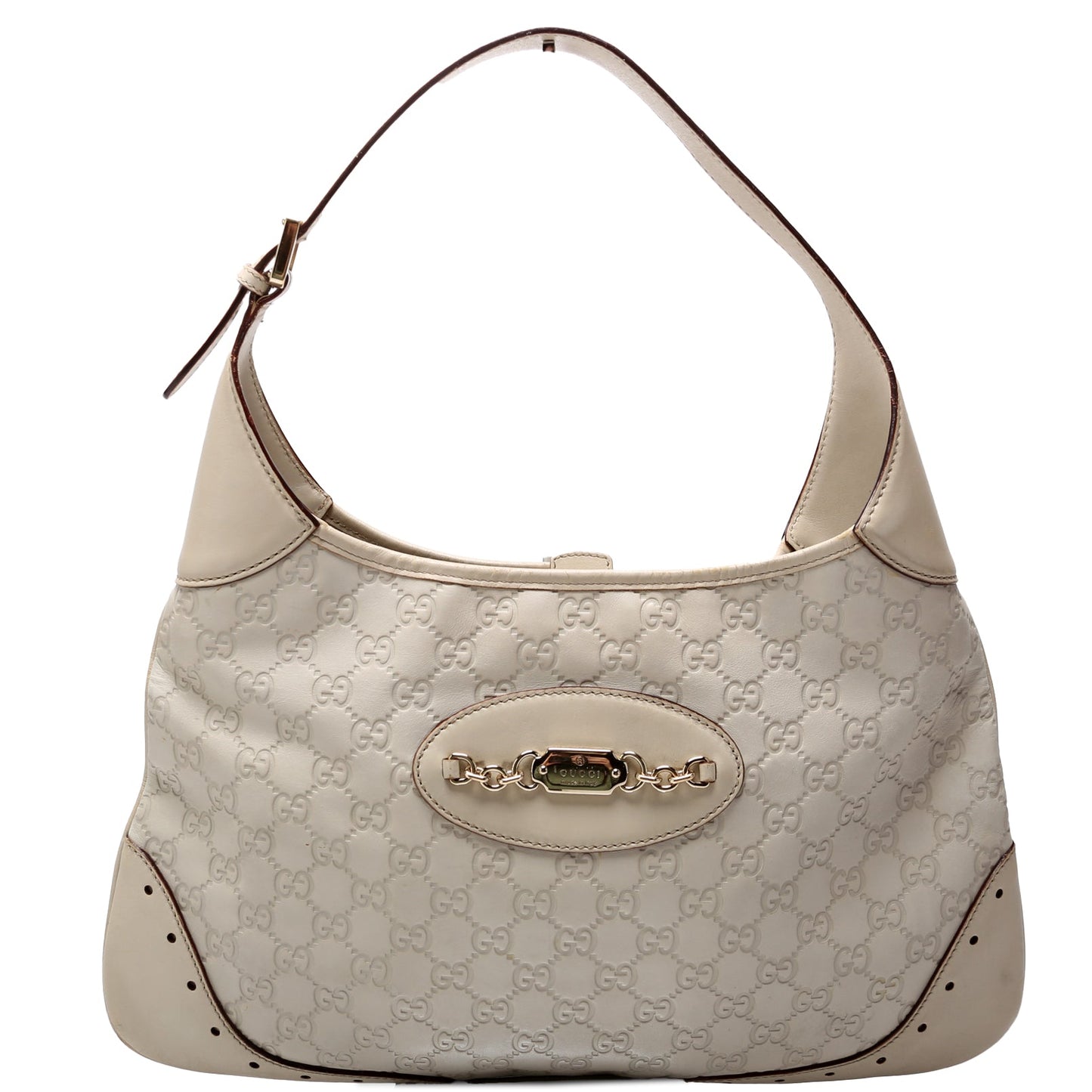 145778 Guccissima Leather Punch Hobo Cream