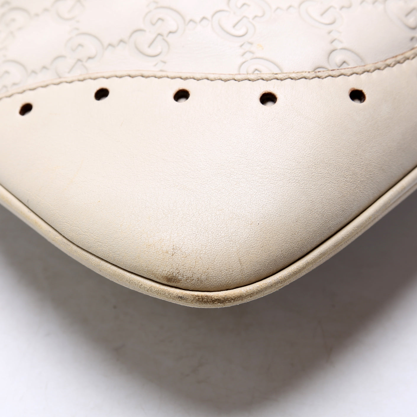 145778 Guccissima Leather Punch Hobo Cream