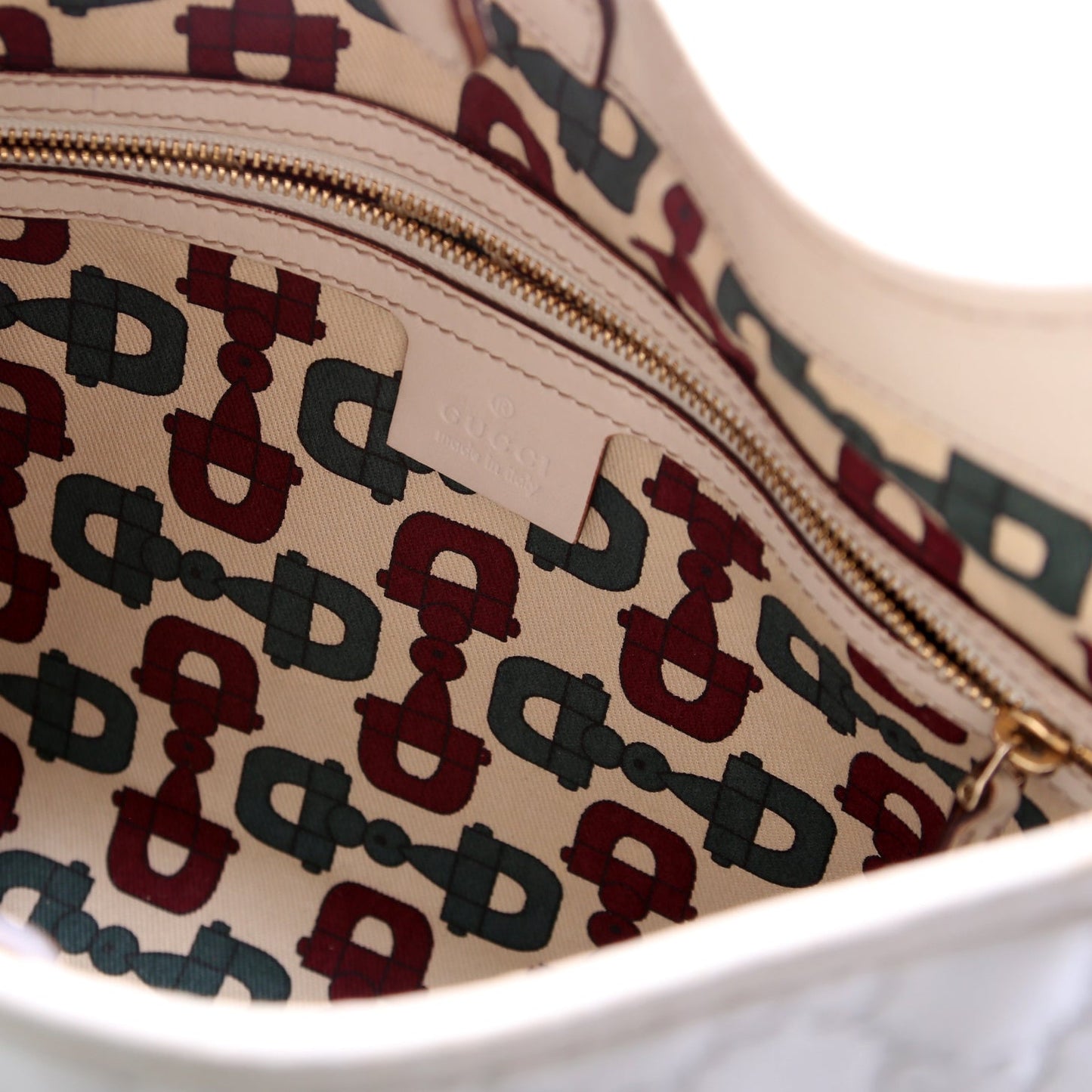 145778 Guccissima Leather Punch Hobo Cream