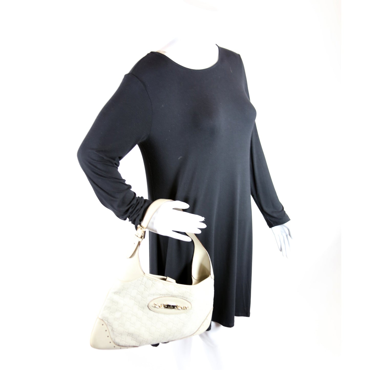 145778 Guccissima Leather Punch Hobo Cream