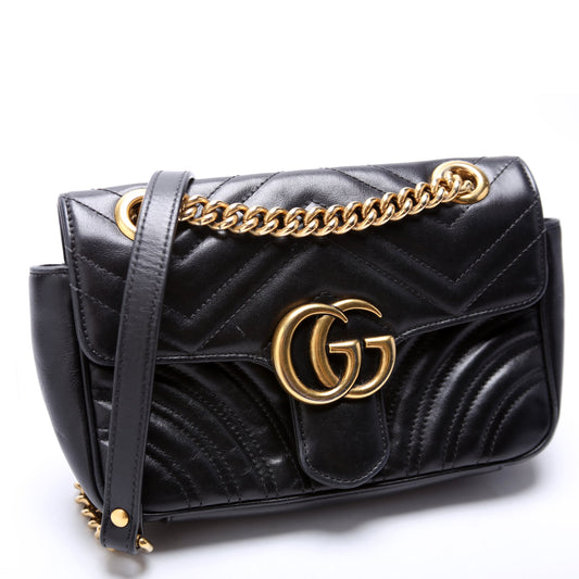 446744 Marmont Leather Shoulder Mini Flap Black