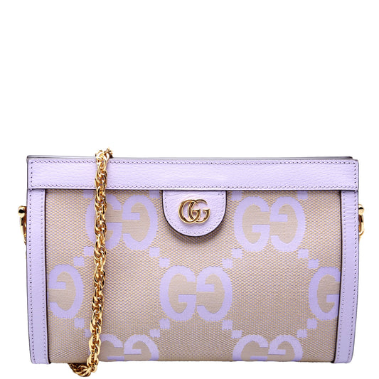 503877 Ophidia Jumbo GG Canvas Small Shoulder Bag Purple/Beige