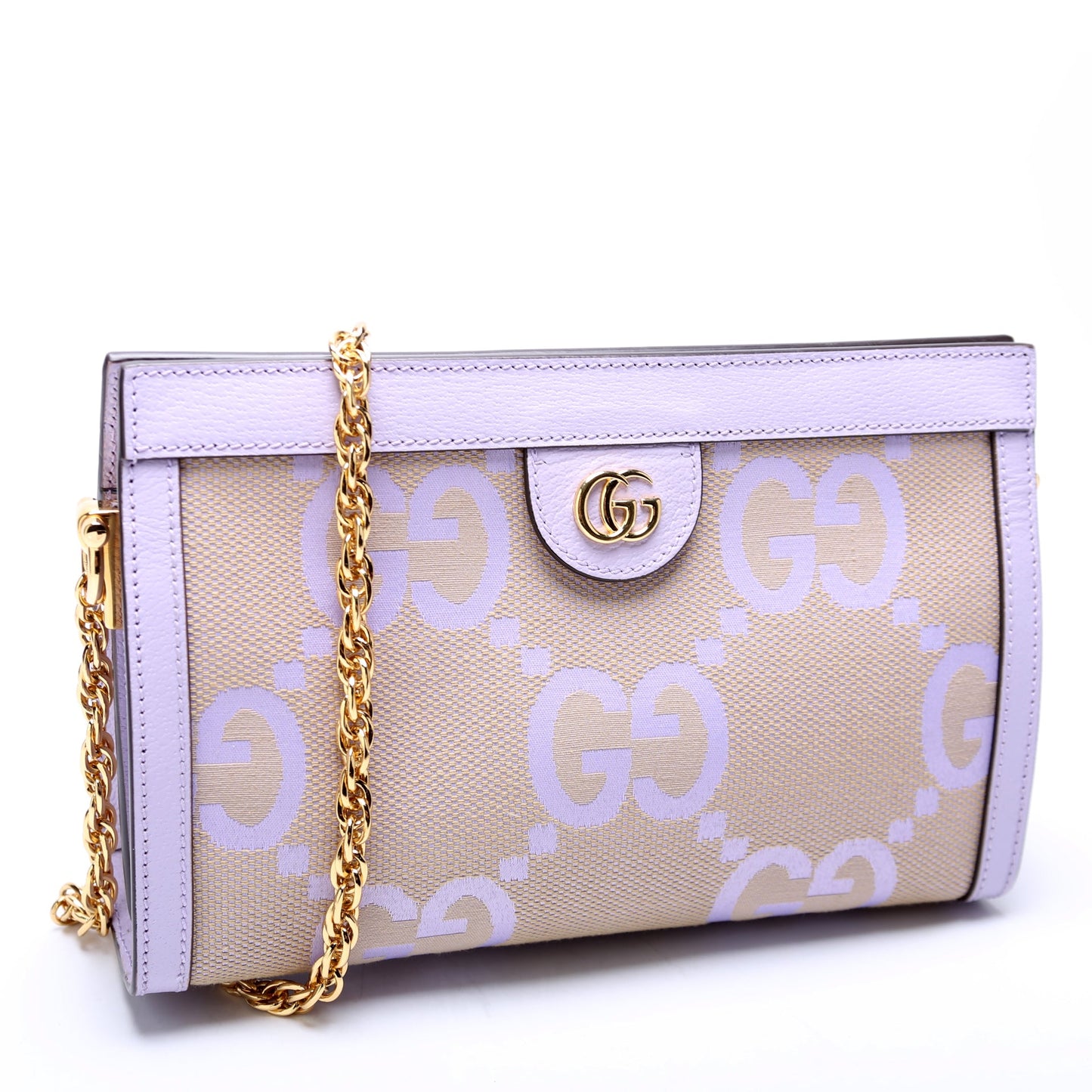 503877 Ophidia Jumbo GG Canvas Small Shoulder Bag Purple/Beige