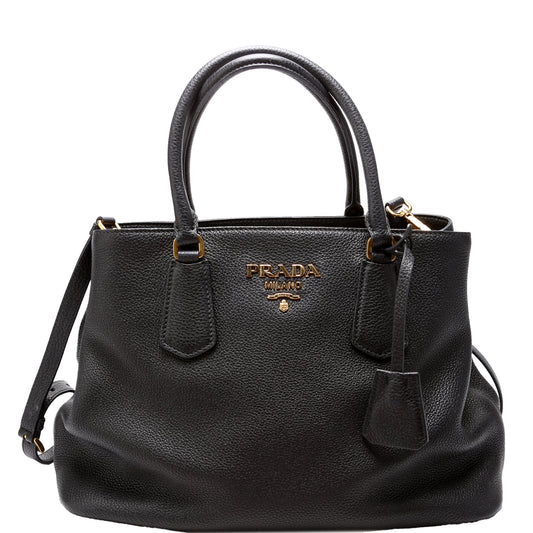 1BA239 Vitello Phenix Double Tote Black