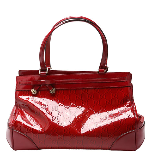 257612 Patent Guccissima Mayfair Tote Medium Red