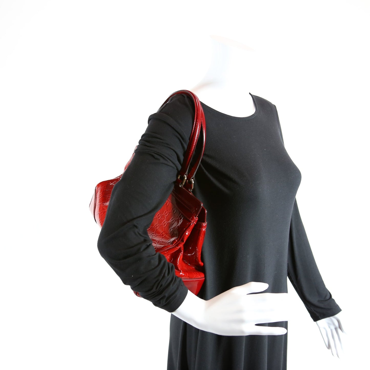 257612 Patent Guccissima Mayfair Tote Medium Red