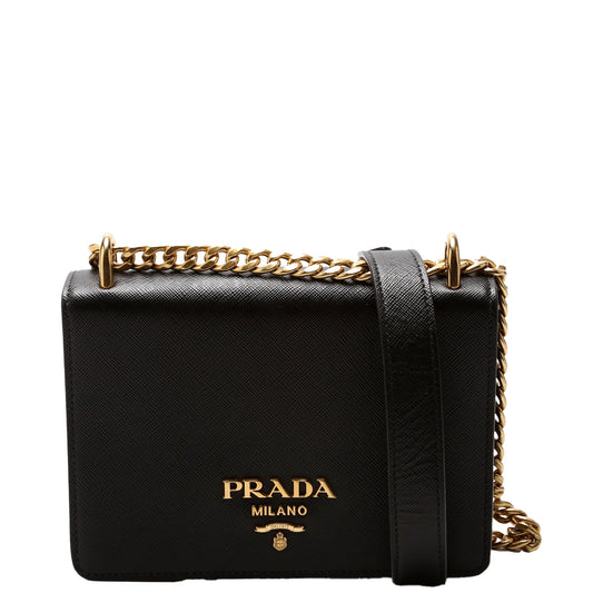 1BD133 Saffiano Chain Crossbody Black