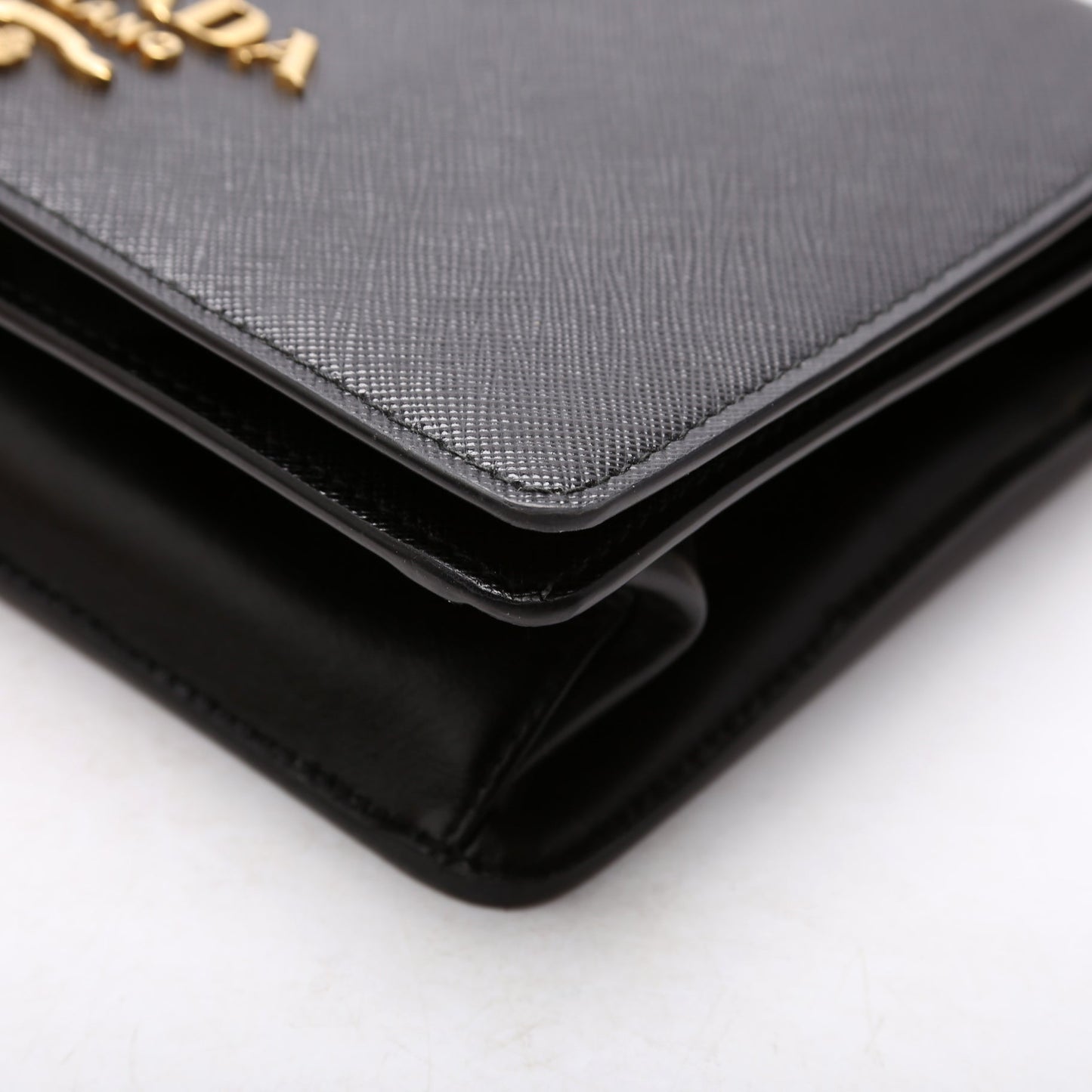 1BD133 Saffiano Chain Crossbody Black