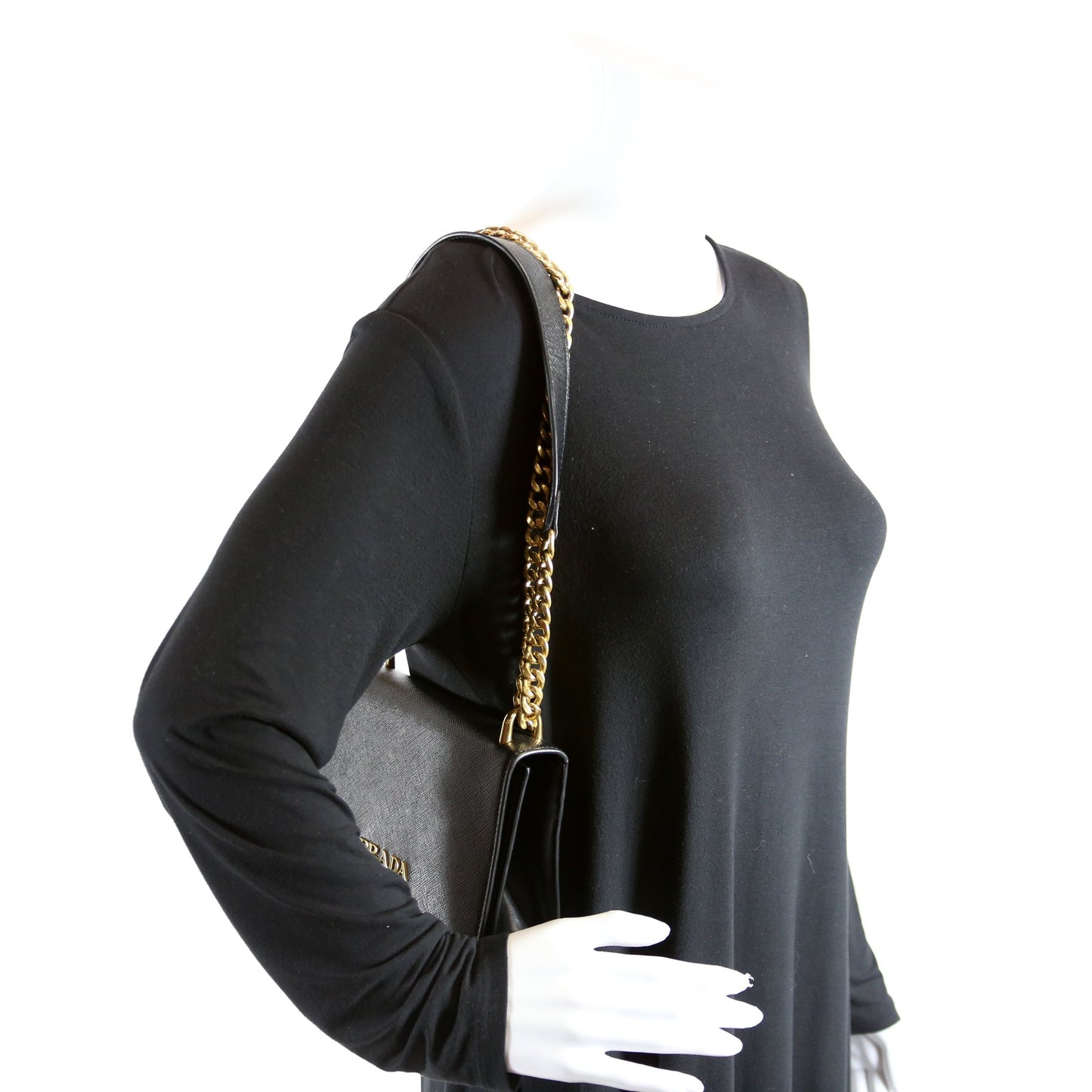 1BD133 Saffiano Chain Crossbody Black