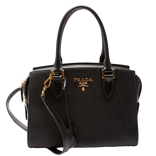 1BA164 Saffiano/Soft Calfskin Small Top Handle Bag Black