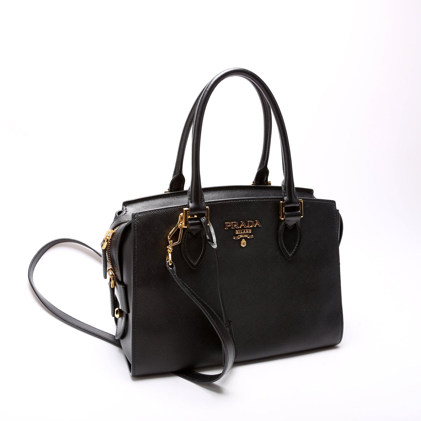 1BA164 Saffiano/Soft Calfskin Small Top Handle Bag Black