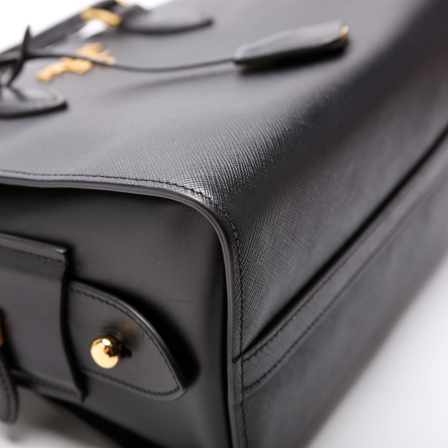 1BA164 Saffiano/Soft Calfskin Small Top Handle Bag Black