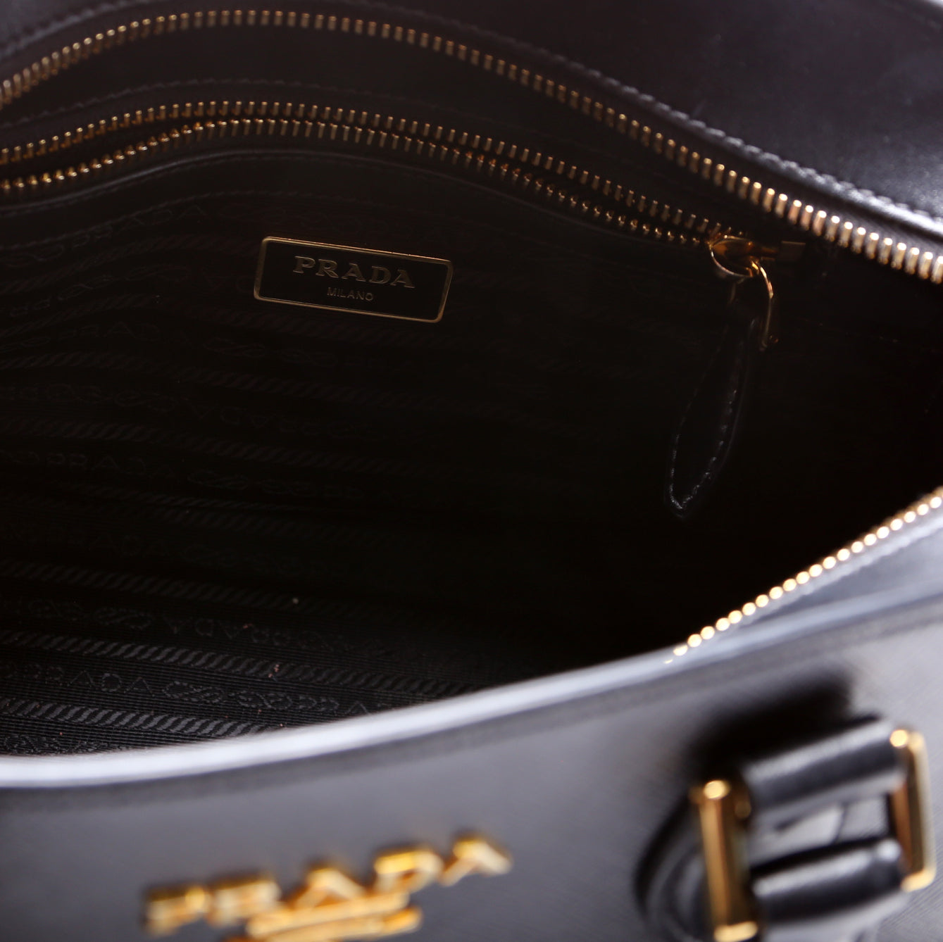 1BA164 Saffiano/Soft Calfskin Small Top Handle Bag Black