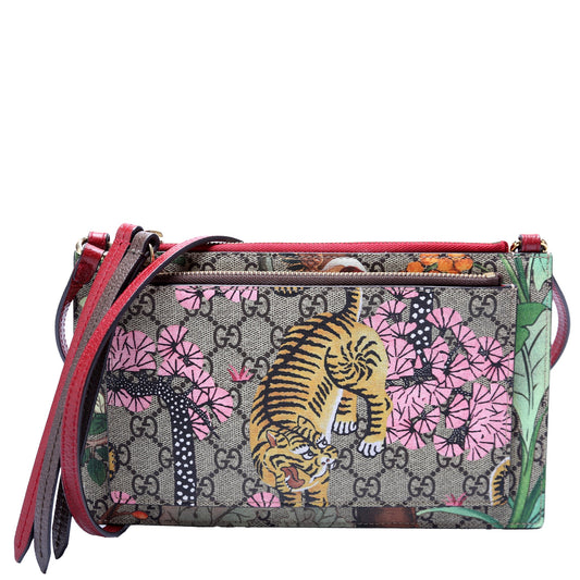 454111 GG Supreme Tian/Bengal Double Zip Shoulder Bag Red