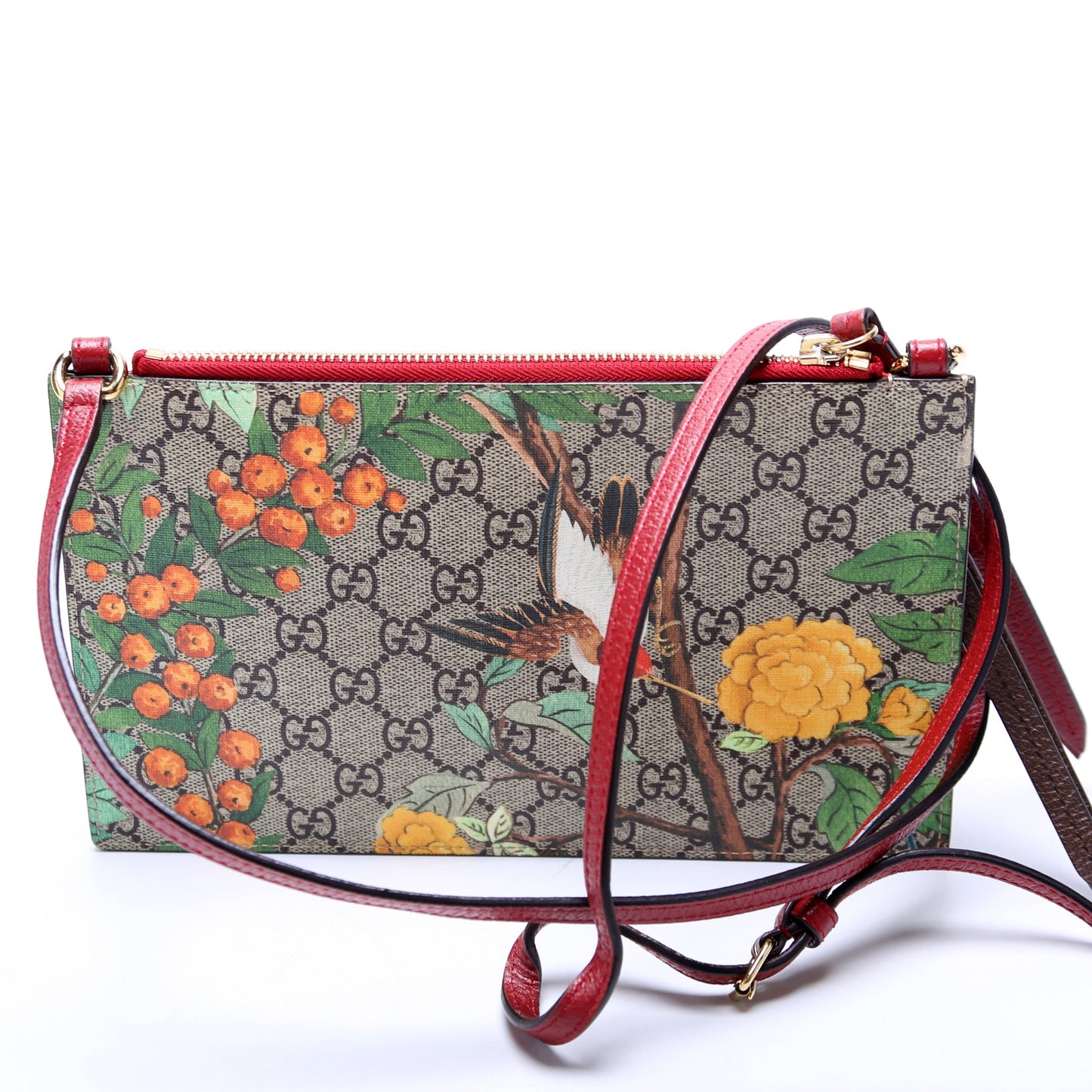 454111 GG Supreme Tian/Bengal Double Zip Shoulder Bag Red