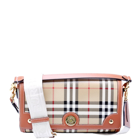 Note Top Handle Crossbody Check Coated Canvas Brown