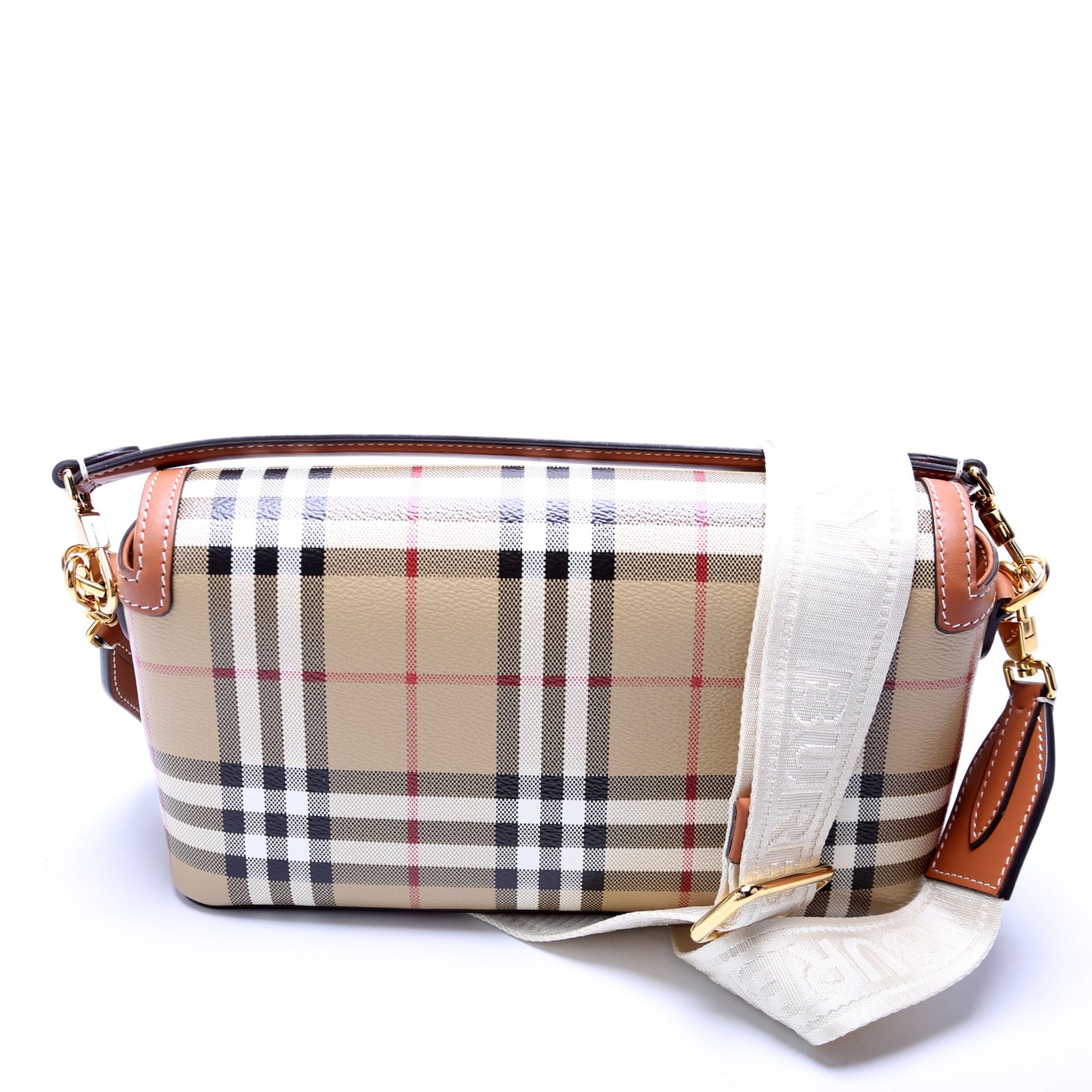Note Top Handle Crossbody Check Coated Canvas Brown