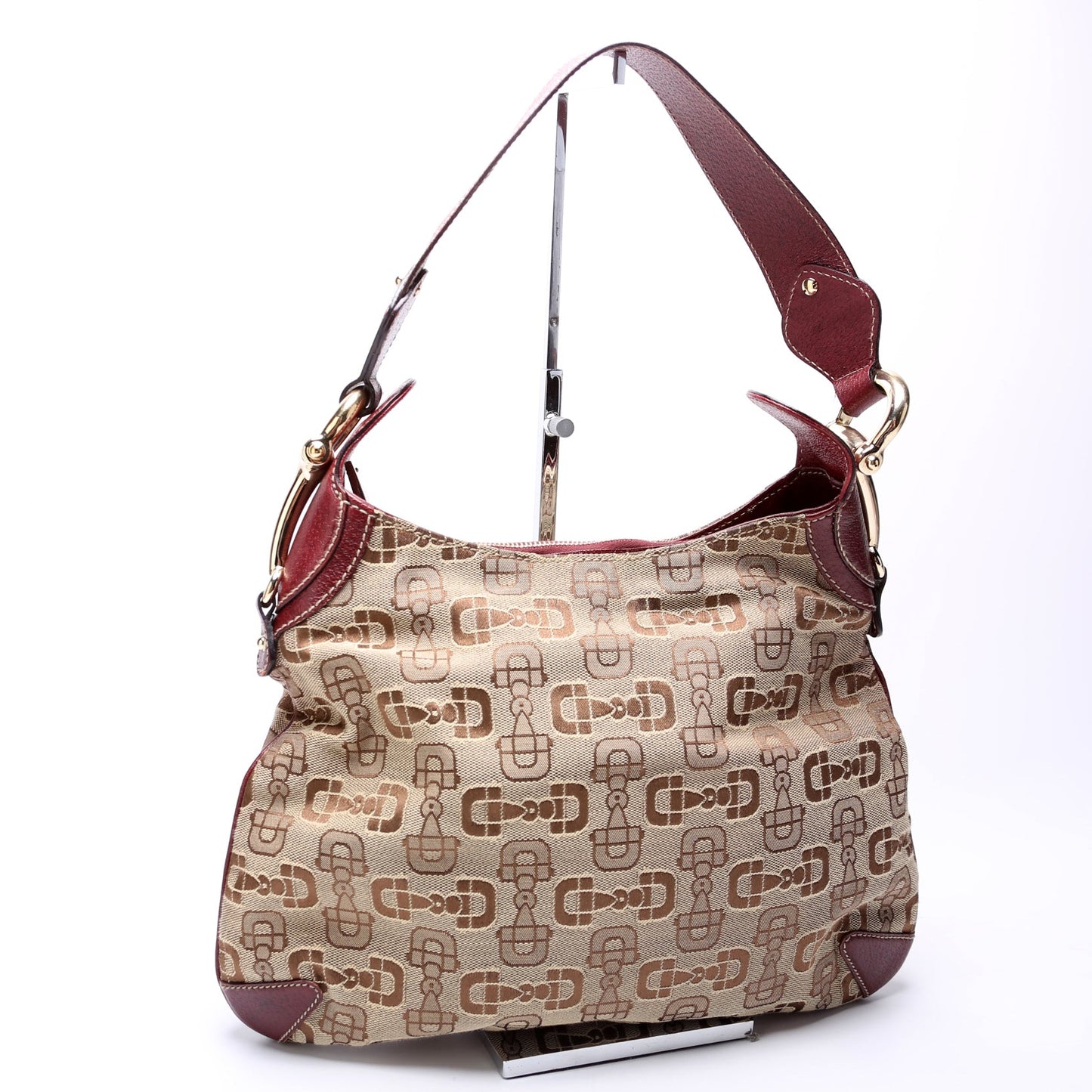 145826 Horsebit Canvas Creole Hobo Burgundy/Tan