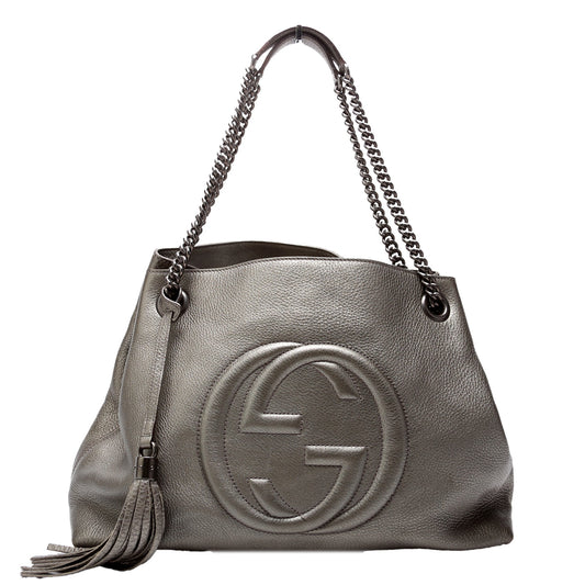 308982 Soho Leather Shoulder Medium Grey