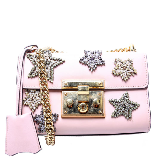 432182 Padlock Embroidered Star Leather Small Pink