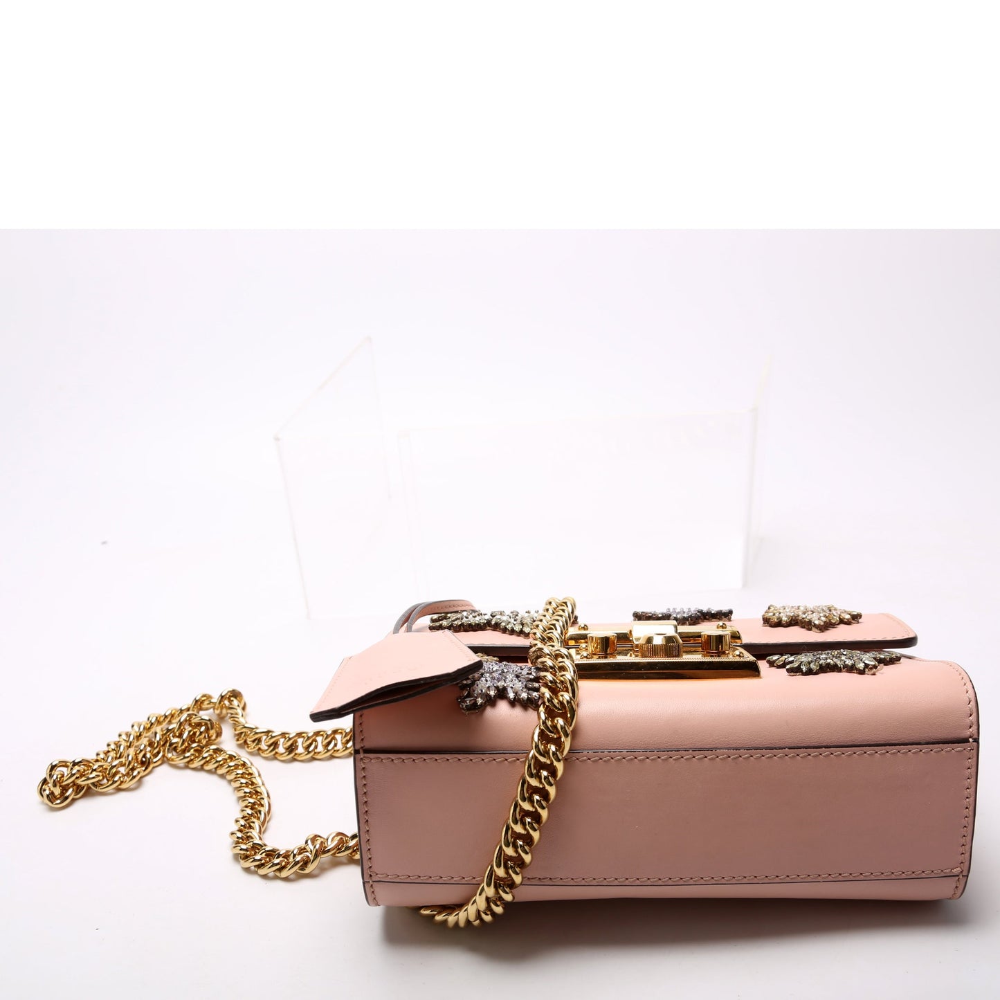432182 Padlock Embroidered Star Leather Small Pink