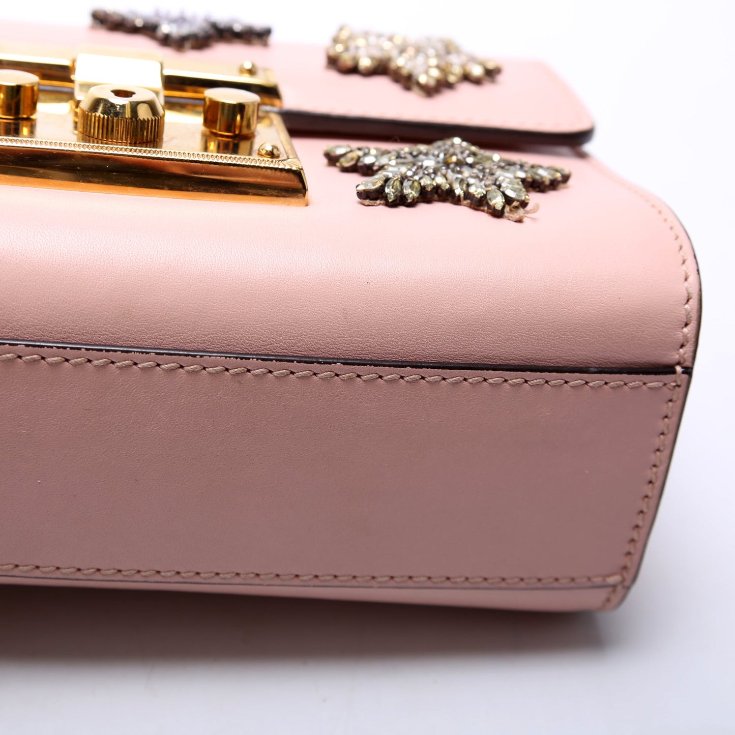 432182 Padlock Embroidered Star Leather Small Pink