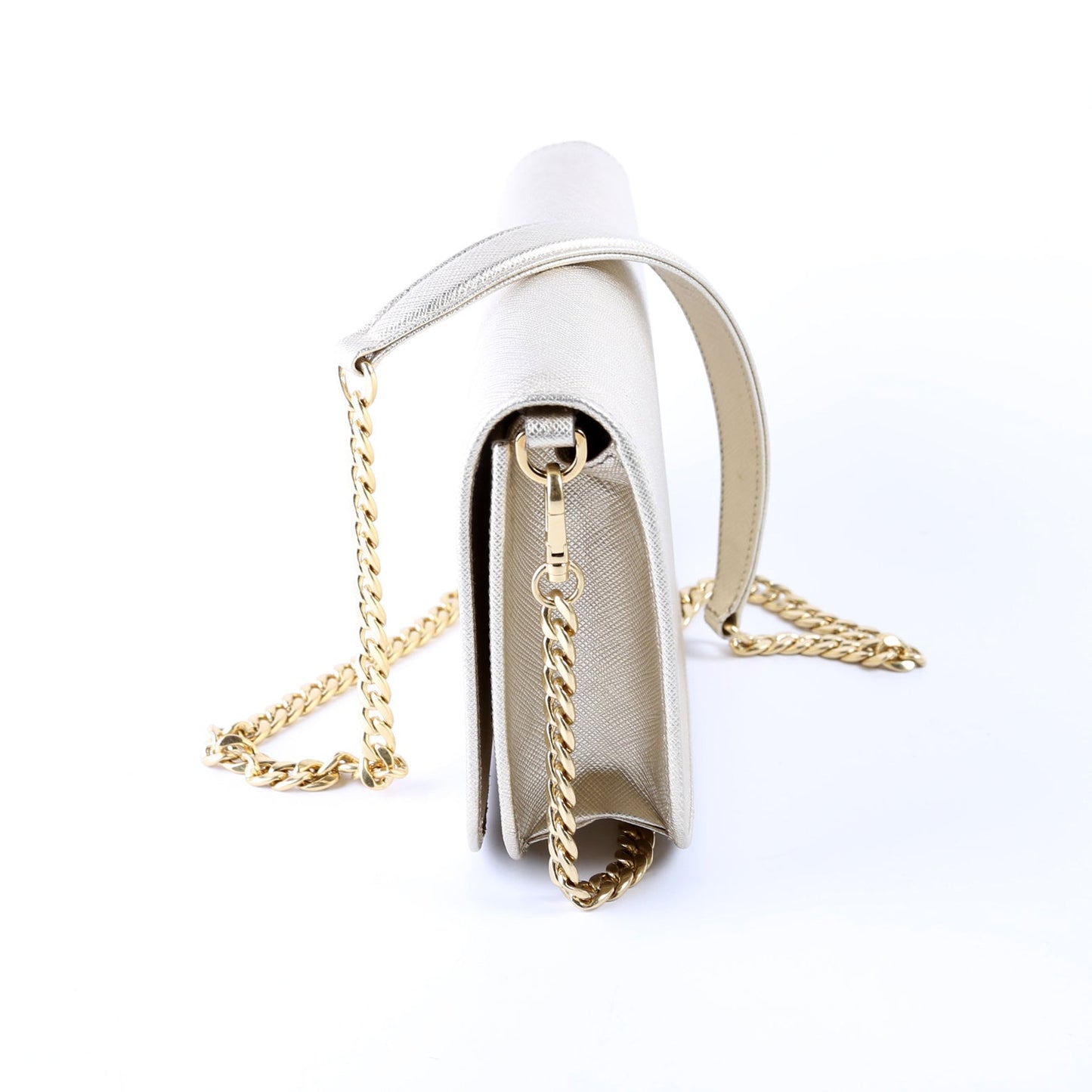 1BP013 Saffiano Lux Flap Crossbody Gold