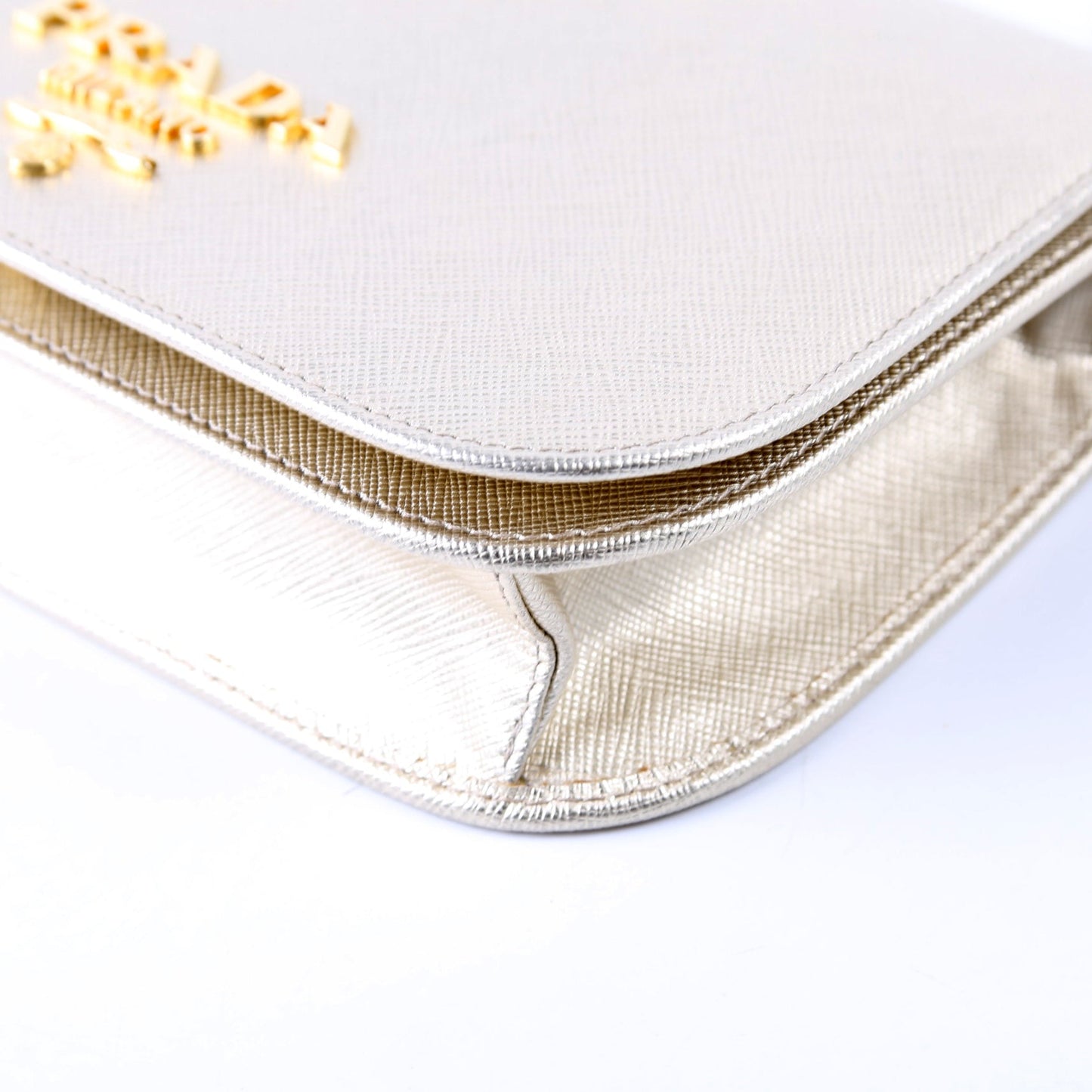 1BP013 Saffiano Lux Flap Crossbody Gold