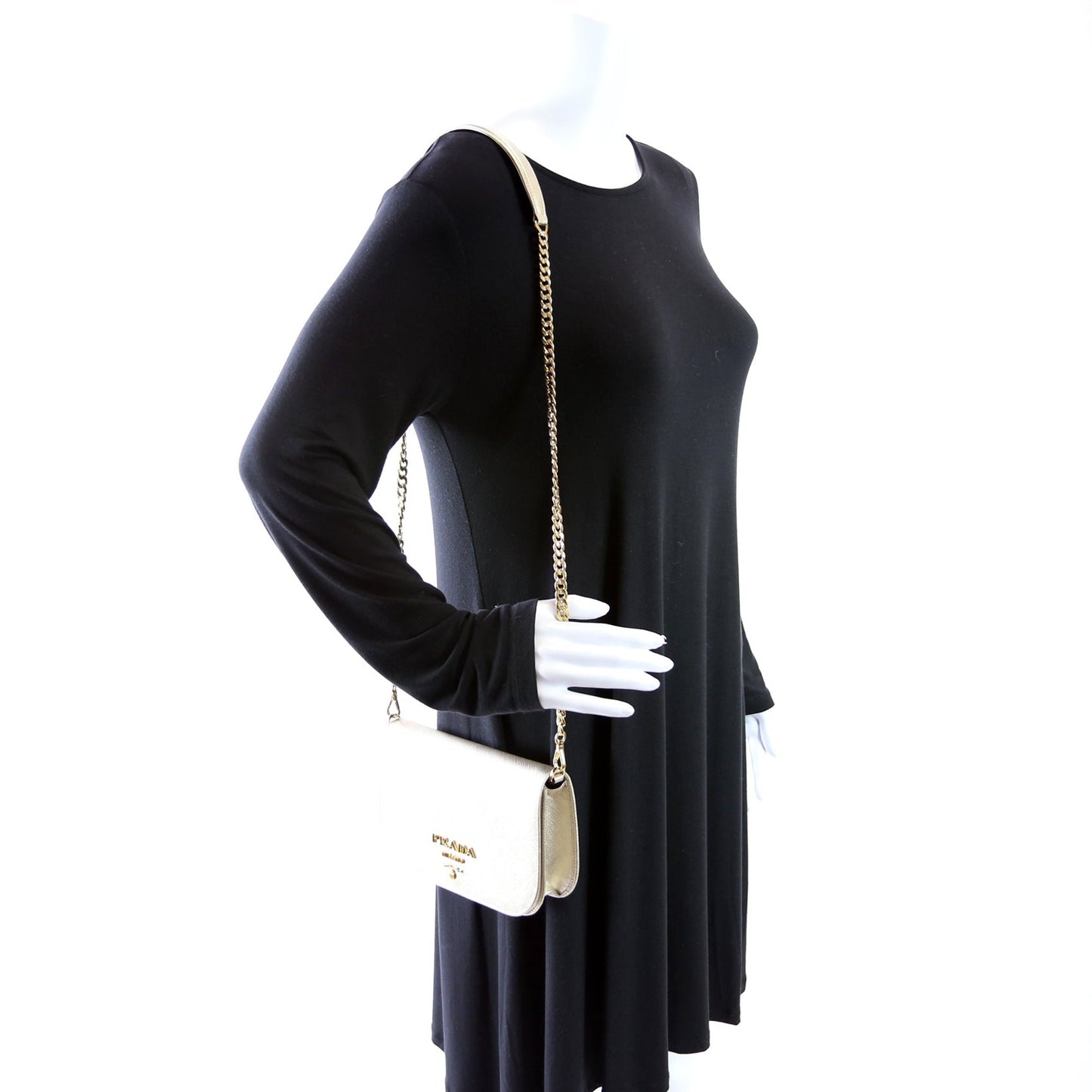1BP013 Saffiano Lux Flap Crossbody Gold