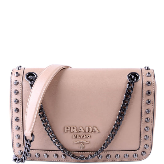 Glace Calfskin Studded Crossbody Tan