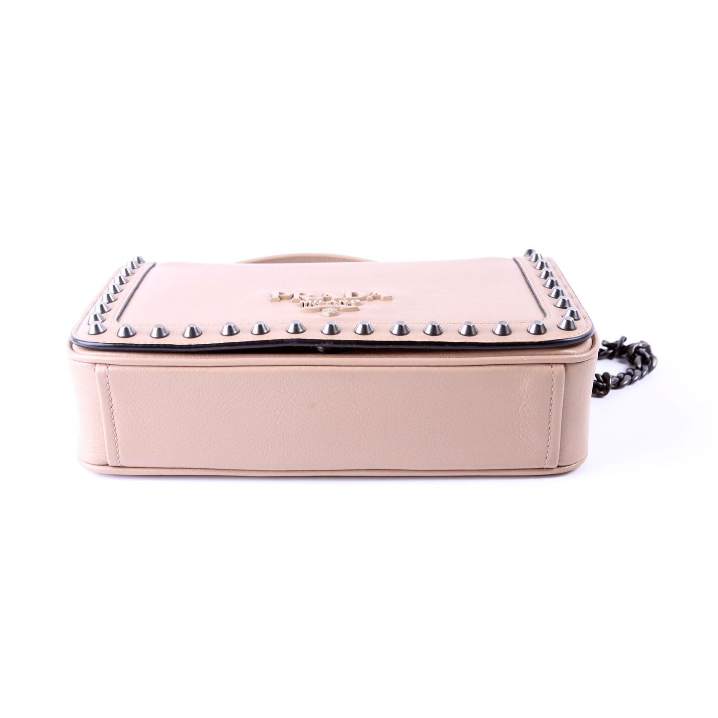 Glace Calfskin Studded Crossbody Tan