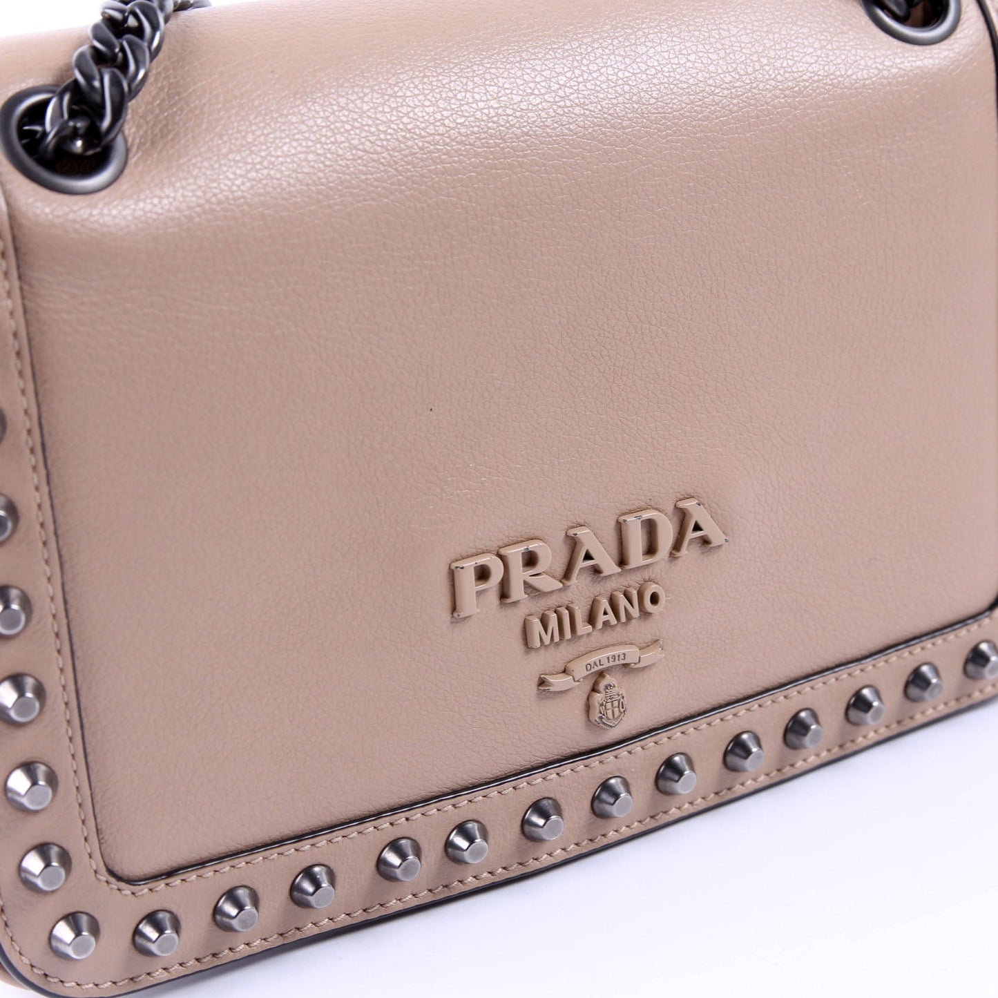 Glace Calfskin Studded Crossbody Tan