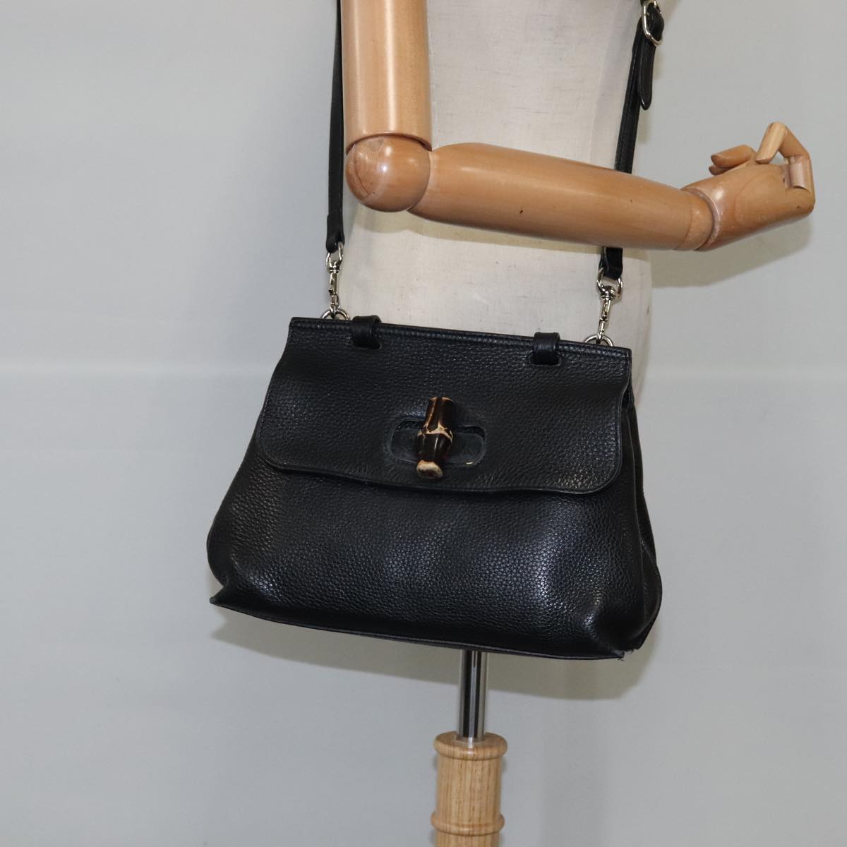 Gucci Bamboo Black Leather Handbag