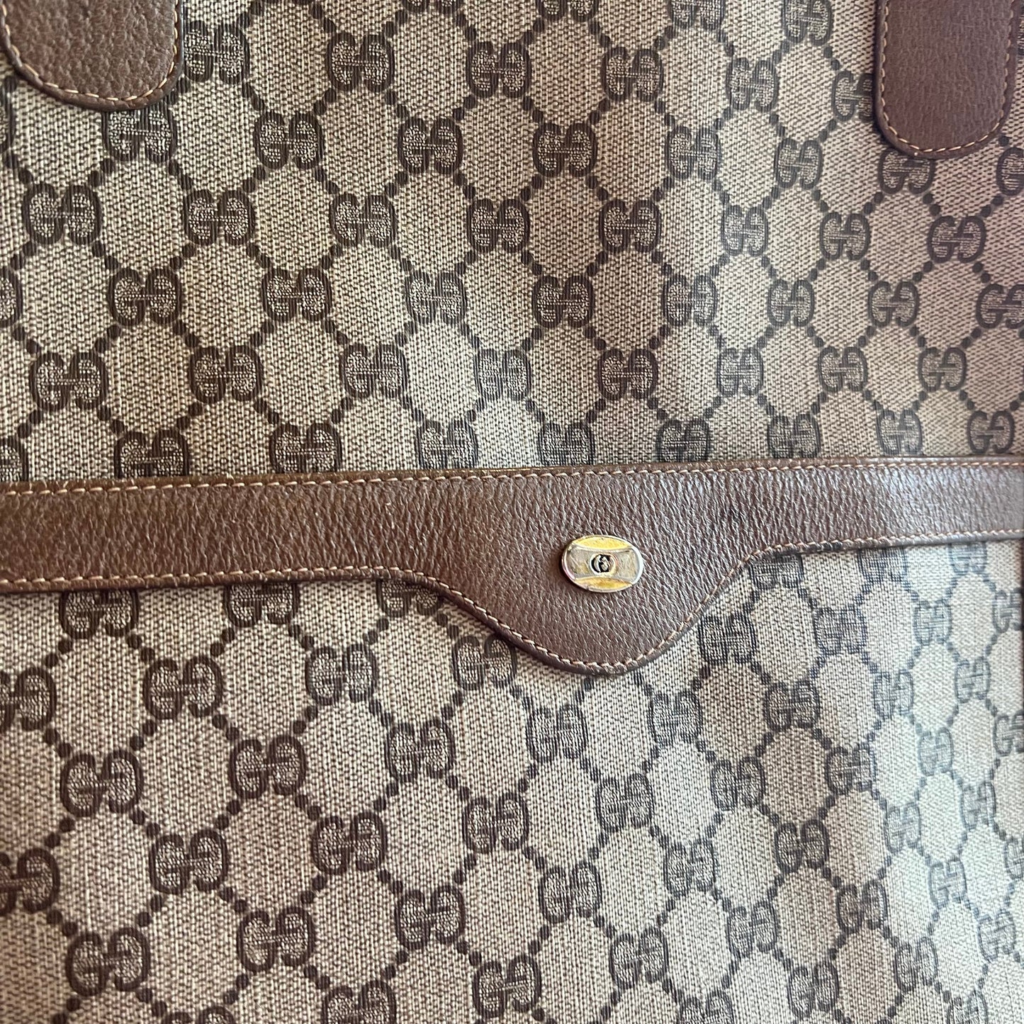 GUCCI Sherry Line Beige Brown GG Supreme Coated Canvas Vintage Web Tote Bag