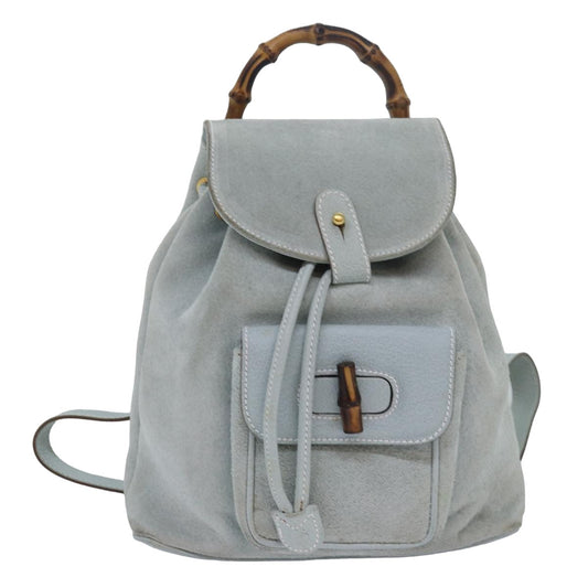 Gucci Bamboo Blue Suede Backpack Bag ()