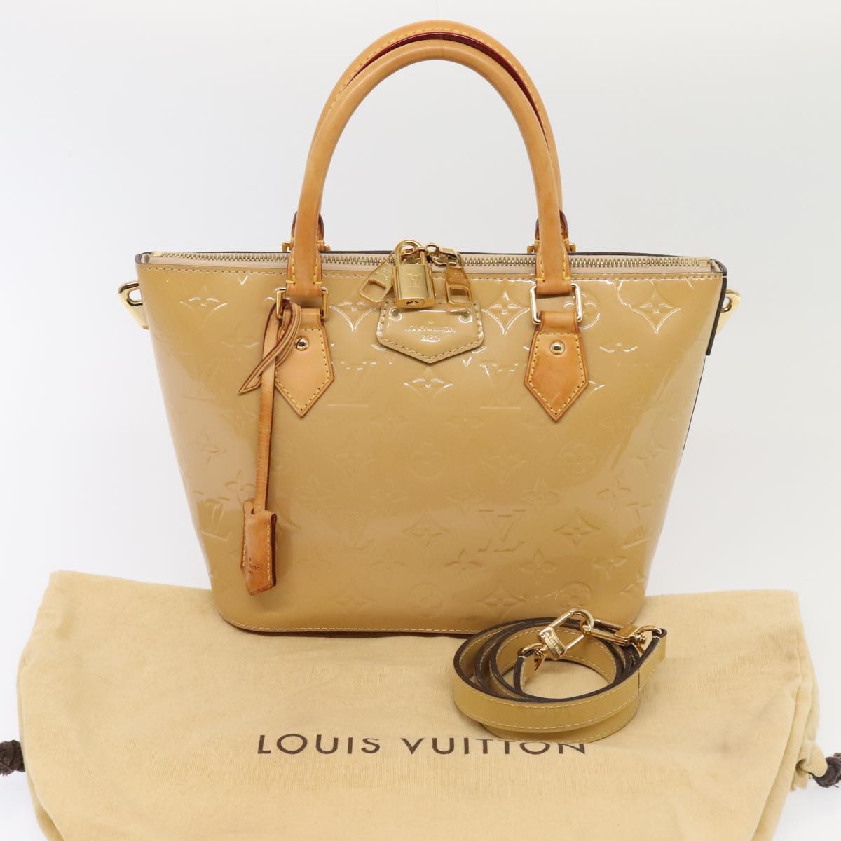Louis Vuitton Montebello Camel Patent Leather Handbag
