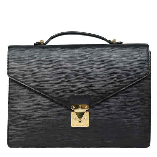 Louis Vuitton Porte Documents Black Leather Briefcase Bag ()